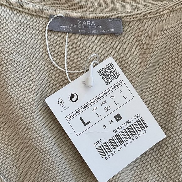 Women's L NWT Zara Beige Perforated Linen Tank Soft Unfinished Hem - Picture 4 of 8